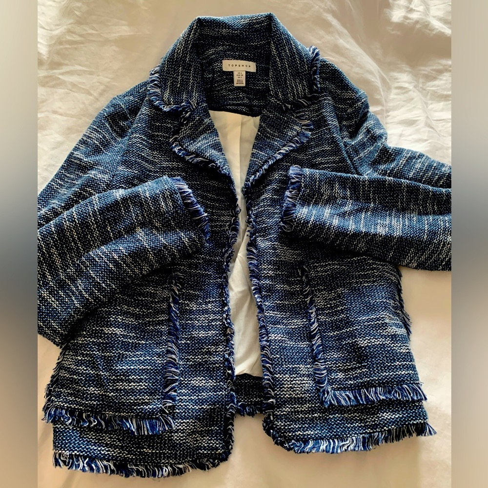 Topshop tweed and fringe blazer